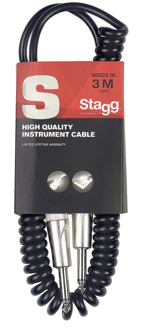 STAGG SGCC3 DL - гитарный шнур, витой, длина 3 метра. Толщина кабеля - 6 мм, черный