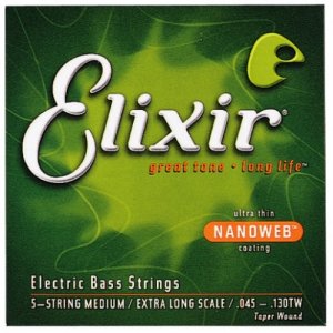 Elixir 14304 Nanoweb 5 String Bass Strings Medium Extra Long .045-130tw