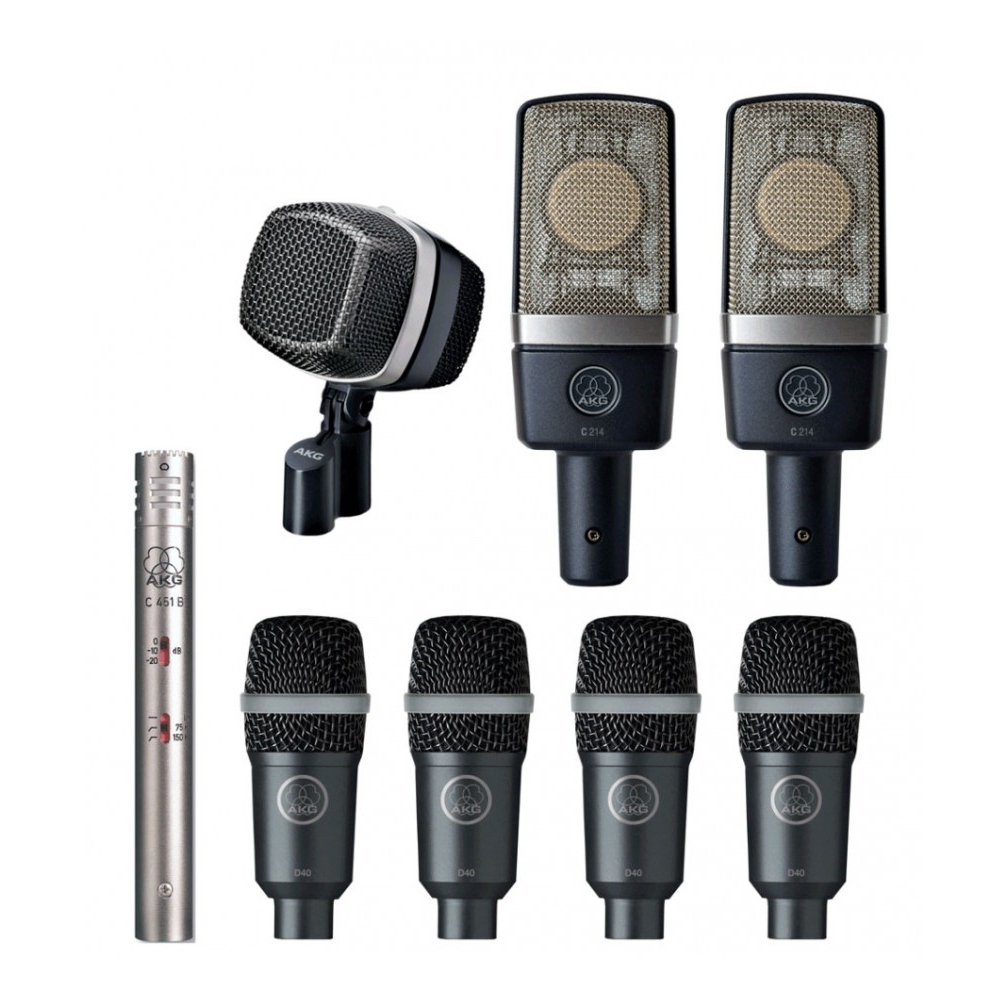 AKG Drumset Premium - комплект микрофонов для ударных инструментов: 1x D12, 2x C214, 1x C451, 4x D40