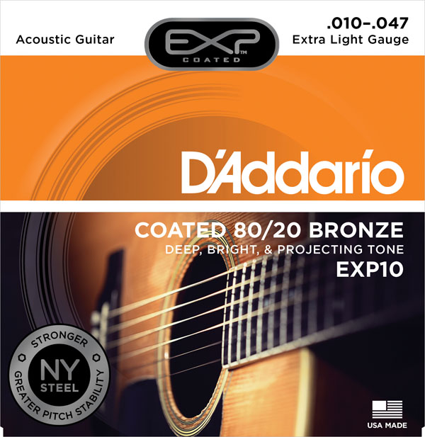 D'ADDARIO EXP10  стр. для ак. гит. бронза 80/20 в обол., Extra Light 10-47, 6-гранный корд