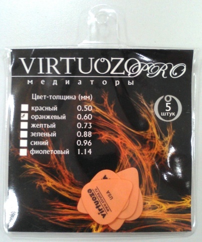VIRTUOZO 01205-060, Набор 5 медиаторов, делрекс, 0.60 мм, оранжевый