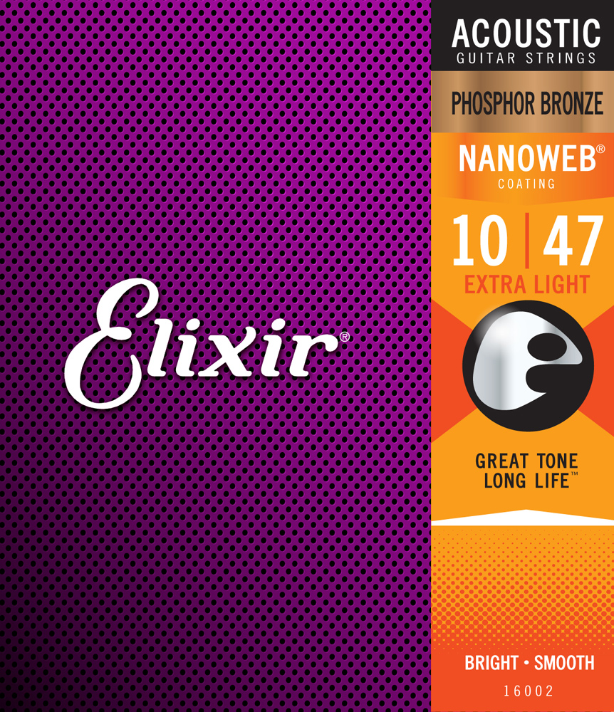 Elixir 16002 струны для акустической гитары, NanoWeb Extra Light (010-014-023-030-039-047)