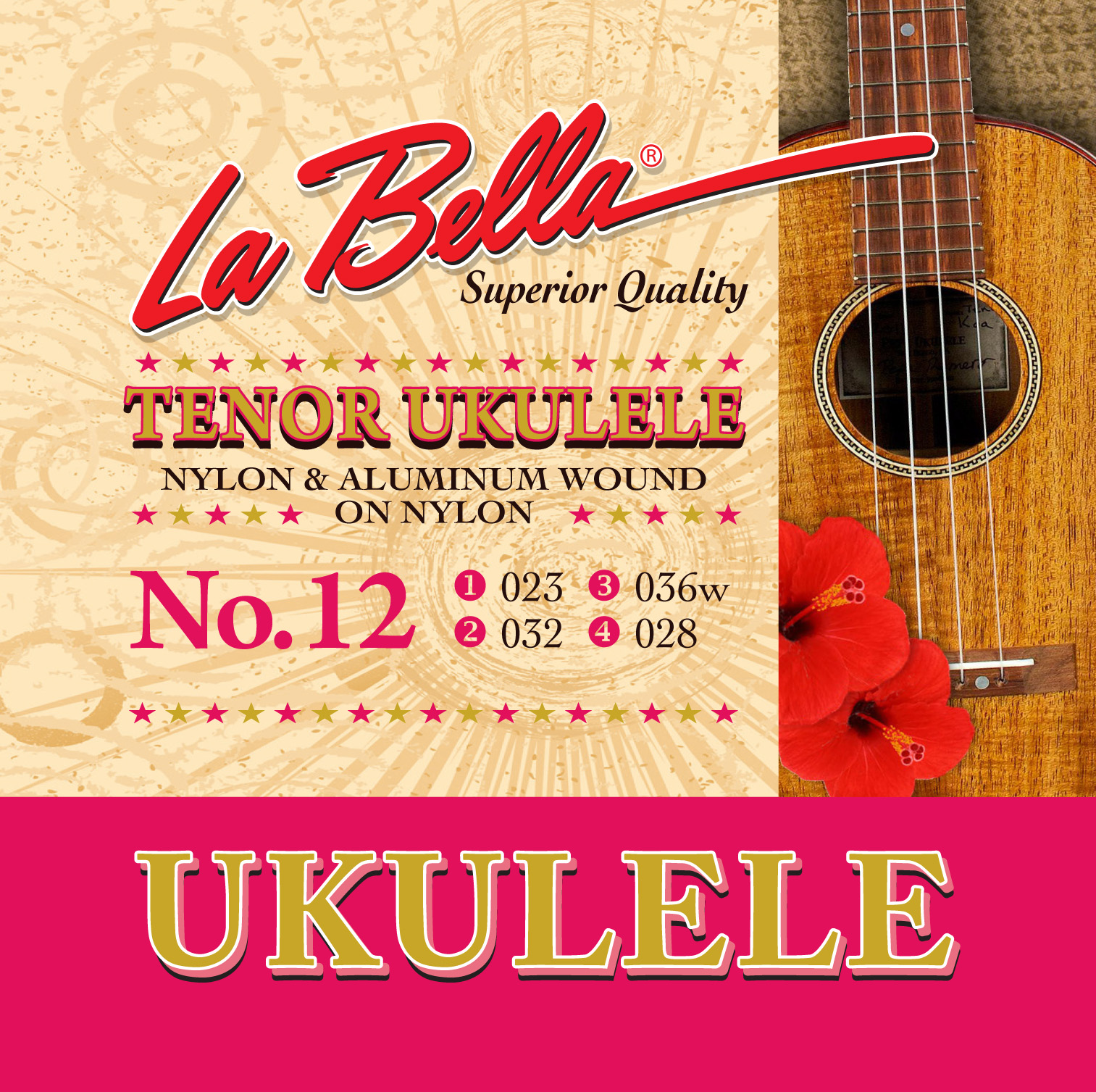 LA BELLA Ukulele 12. 023-032-036w-028, чистый нейлон. Струны для укулеле тенор 