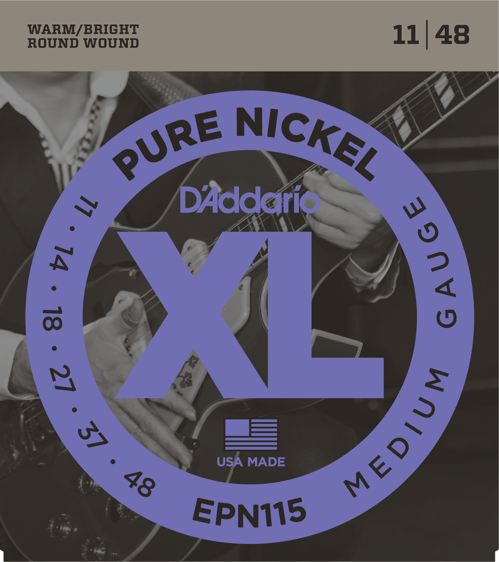 D'ADDARIO EPN115 PURE NICKEL BLUES/JAZZ ROCK 11-48 струны для электрогитары, никель, 11-48