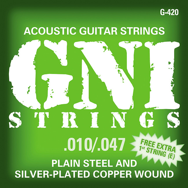 GNI G420 струны для акустической гитары .010/.047, медная посеребренная  навивка