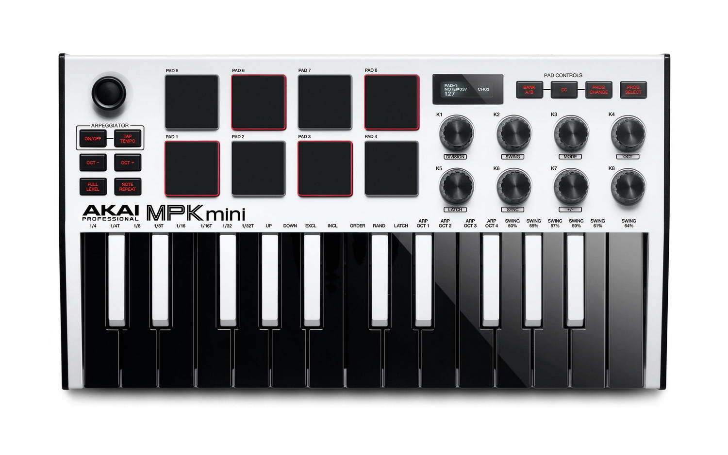 AKAI PRO MPK MINI MK3-W  Миди клавиатура  белого цвета с чёрной клавиатурой , 25 уменьшенных клавиш