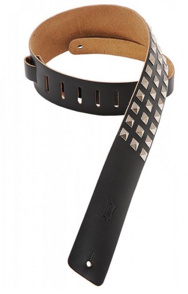 LEVY'S M1SD-BLK - черный кожаный ремень для гитары с металлическими клепками, ширина 6.35 см (.2.5")