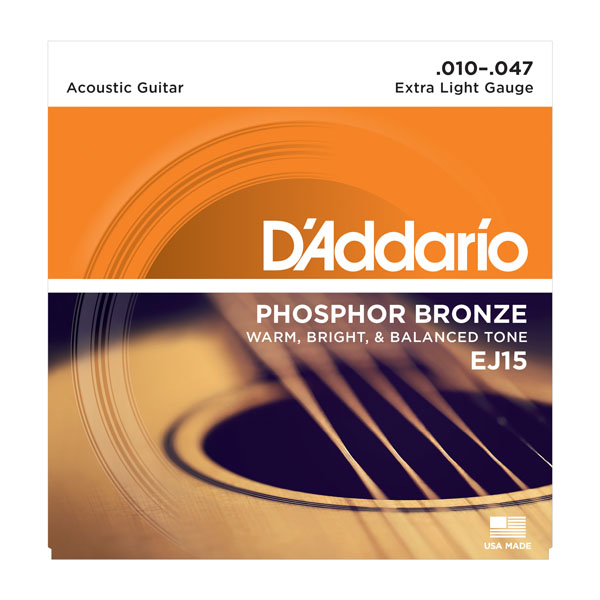 D'ADDARIO EJ15 Набор 6 струн для гитары акустик фосфор-бронза 010-047