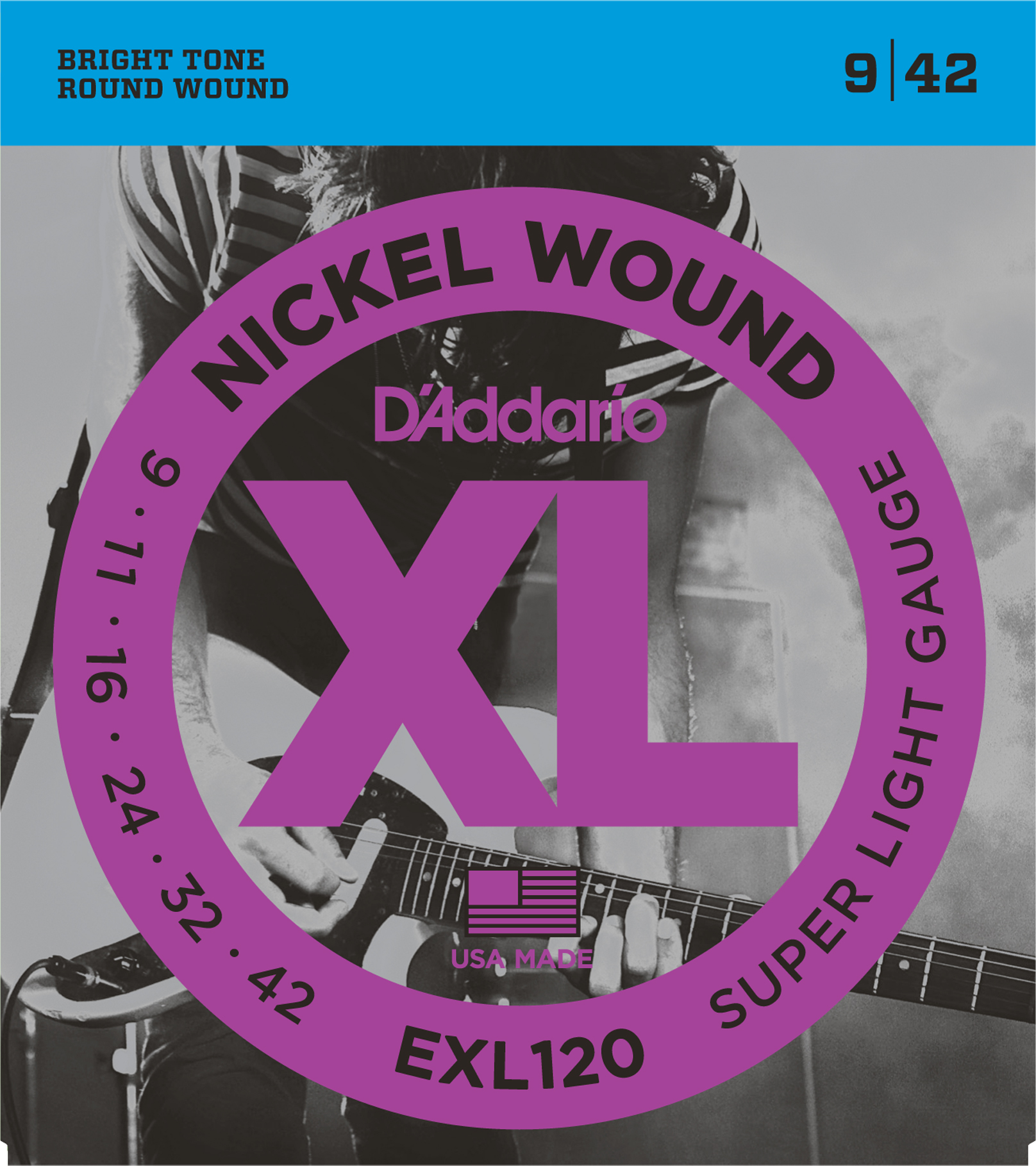 D'ADDARIO EXL120 NICKEL WOUND SUPER LIGHT 9-42 струны для электрогитары, никелерованная сталь, 9-42