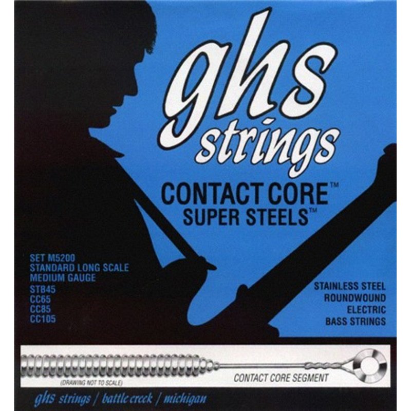 GHS STRINGS M5200 Струны для бас гитары  (45-65-85-105) Contact Core Super steels, никелир. сталь 