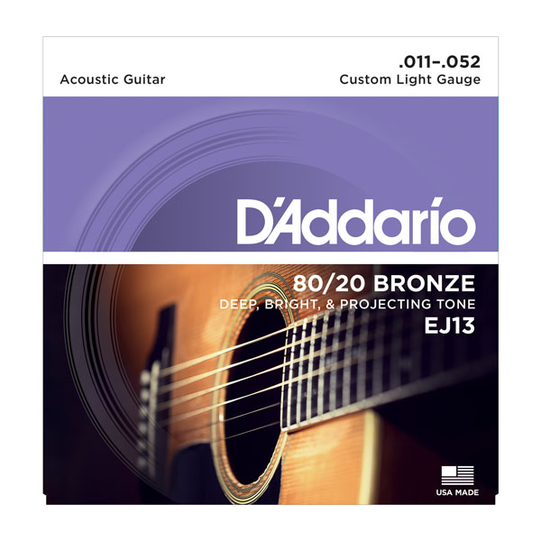 D'ADDARIO EJ13 Набор 6 струн для гитары акустик, сплав бронзы 80/20, 011-052