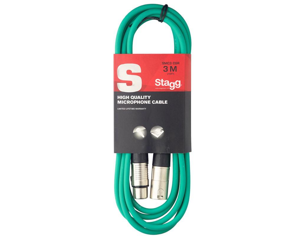 STAGG SMC3 CGR - микрофонный шнур, xlr-xlr, длина 3 метра, цвет зеленый