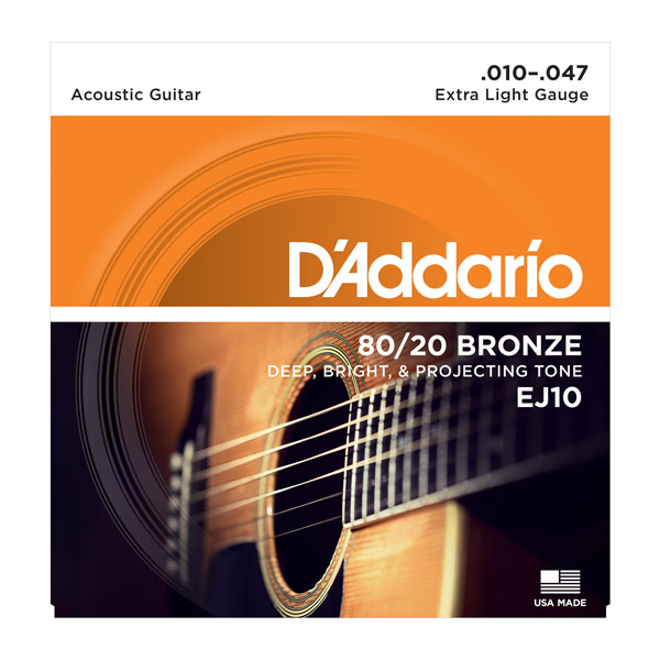 D'ADDARIO EJ10 Набор 6 струн для гитары акустик бронза 010-047
