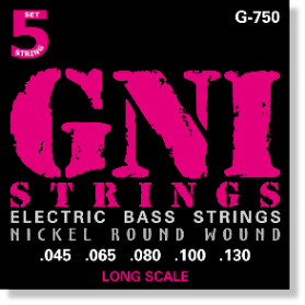 GNI G750 струны для 5 струнной бас-гитары .045/.130, никелированная навивка