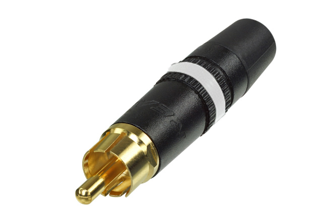 Neutrik NYS373-9 кабельный разъем RCA корпус черный хром, золоченые контакты, белая полоса