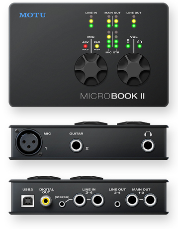 MOTU MicroBook II - Аудиоинтерфейс USB2.0, 4х8,  аналог 2х4, Mic/Inst (+48V), наушники, S/PDIF(coax)