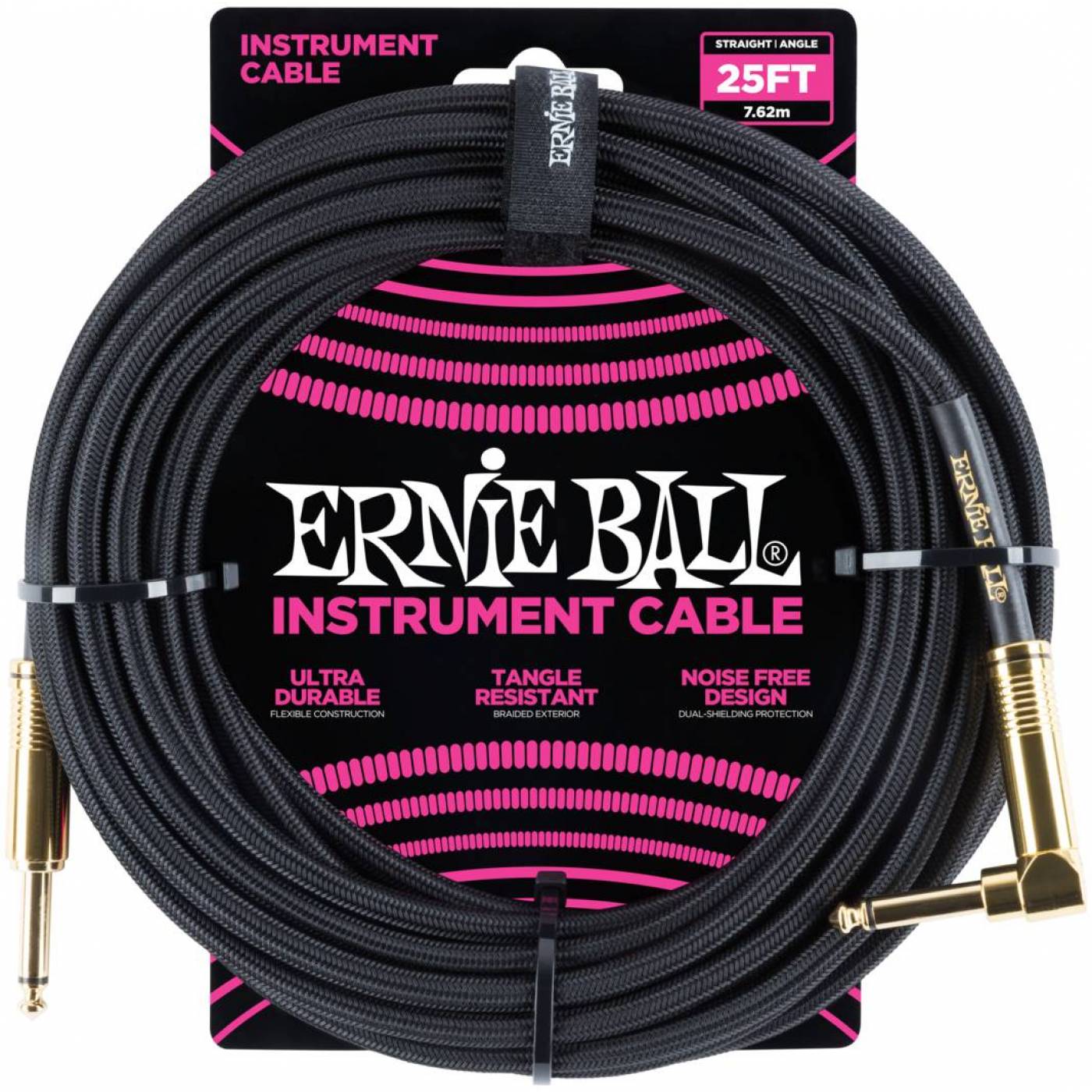 ERNIE BALL 6058 - кабель инструментальный, прямой / угловой джеки, длина 7,62м, цвет чёрный