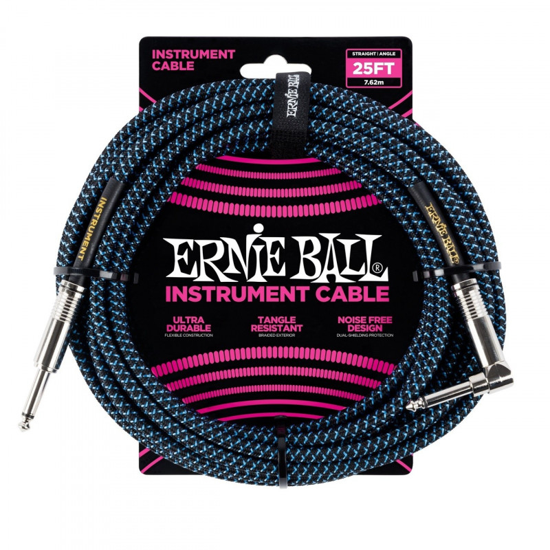 ERNIE BALL 6060 - кабель инструментальный, прямой / угловой джеки, длина 7,62м, цвет чёрный с белым.