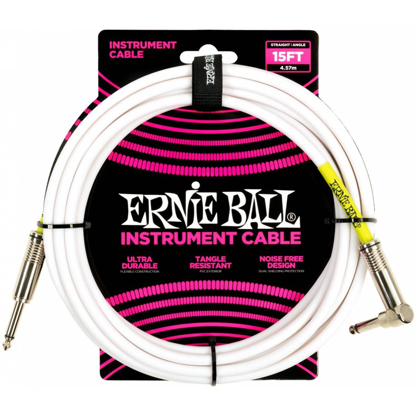 ERNIE BALL 6400 - кабель инструментальный, прямой - угловой джеки, 4,57 метров, белый