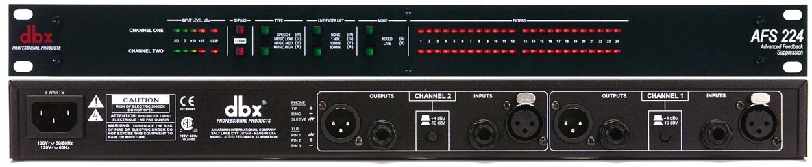 dbx AFS 224-EU - Двухканальный автоматический подавитель акустической обратной связи